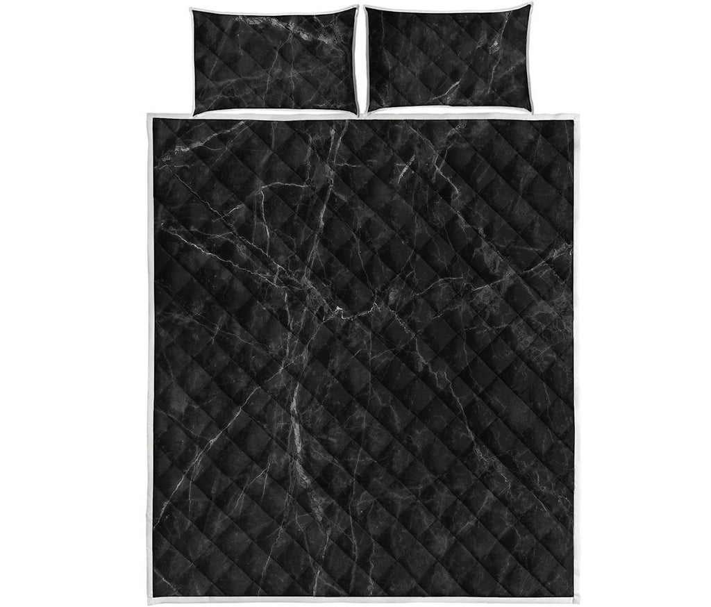 Black Grey Dark Marble Print Quilt Bed Set