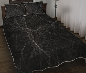 Black Grey Dark Marble Print Quilt Bed Set