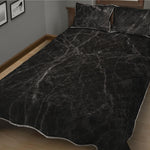 Black Grey Dark Marble Print Quilt Bed Set