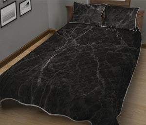 Black Grey Dark Marble Print Quilt Bed Set