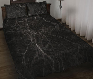 Black Grey Dark Marble Print Quilt Bed Set