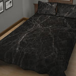 Black Grey Dark Marble Print Quilt Bed Set