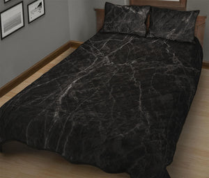 Black Grey Dark Marble Print Quilt Bed Set