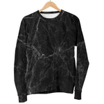 Black Grey Dark Marble Print Women's Crewneck Sweatshirt GearFrost
