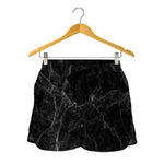 Black Grey Dark Marble Print Women's Shorts