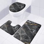 Black Grey Marble Print 3 Piece Bath Mat Set