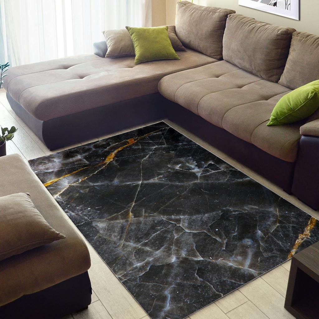 Black Grey Marble Print Area Rug GearFrost