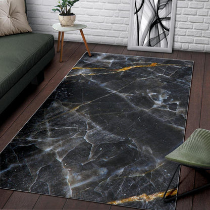 Black Grey Marble Print Area Rug GearFrost