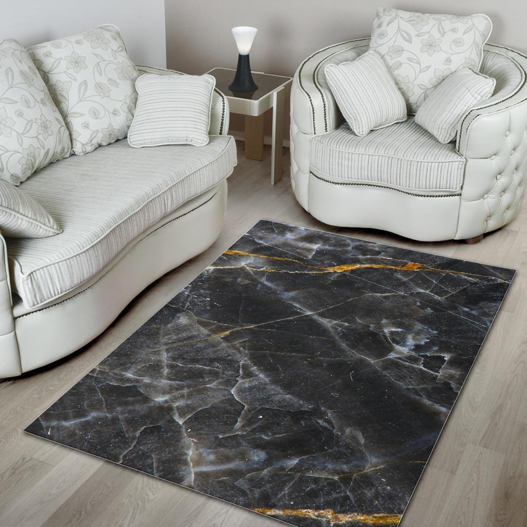 Black Grey Marble Print Area Rug GearFrost