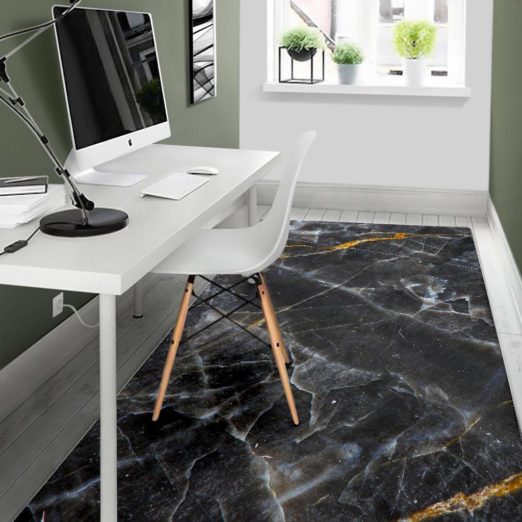 Black Grey Marble Print Area Rug GearFrost