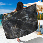 Black Grey Marble Print Beach Sarong Wrap