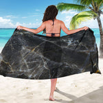 Black Grey Marble Print Beach Sarong Wrap