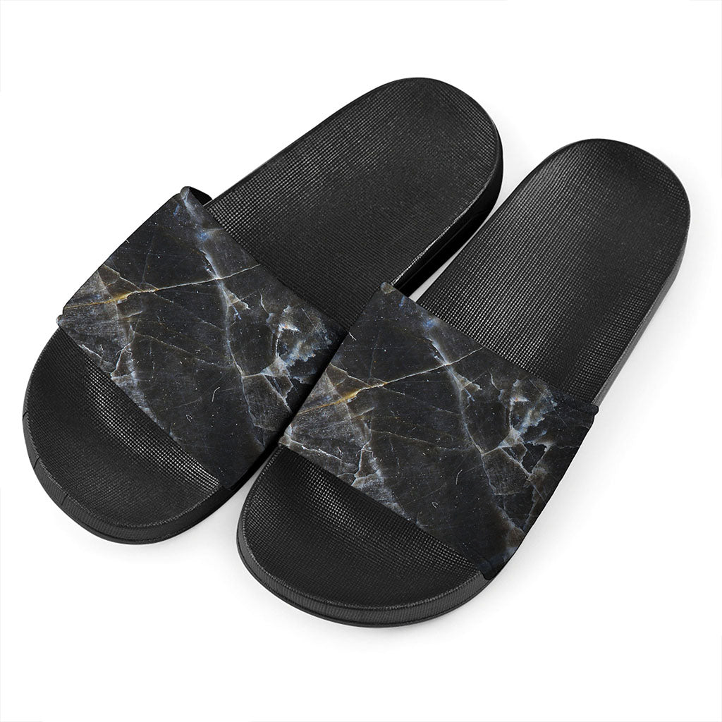 Black Grey Marble Print Black Slide Sandals