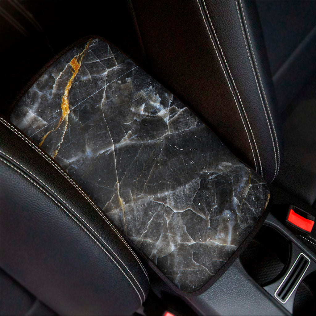 Black Grey Marble Print Car Center Console Cover