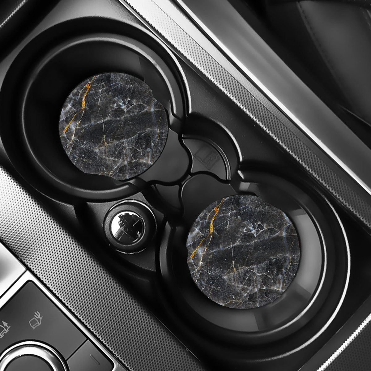 Black Grey Marble Print Car Coasters