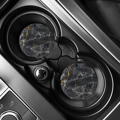 Black Grey Marble Print Car Coasters