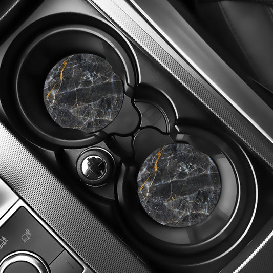 Black Grey Marble Print Car Coasters