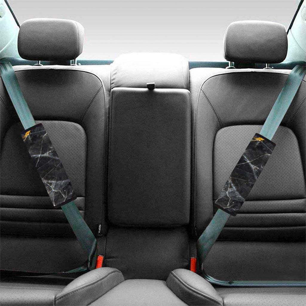 Black Grey Marble Print Car Seat Belt Covers