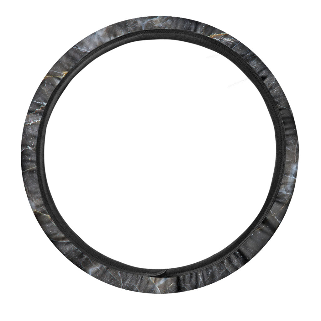 Black Grey Marble Print Car Steering Wheel Cover