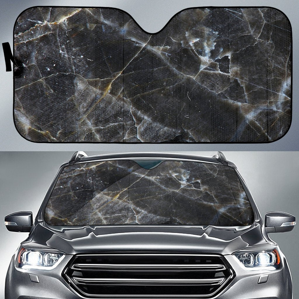 Black Grey Marble Print Car Sun Shade GearFrost