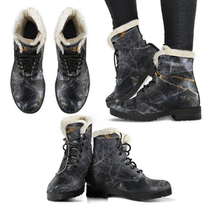 Black Grey Marble Print Comfy Boots GearFrost