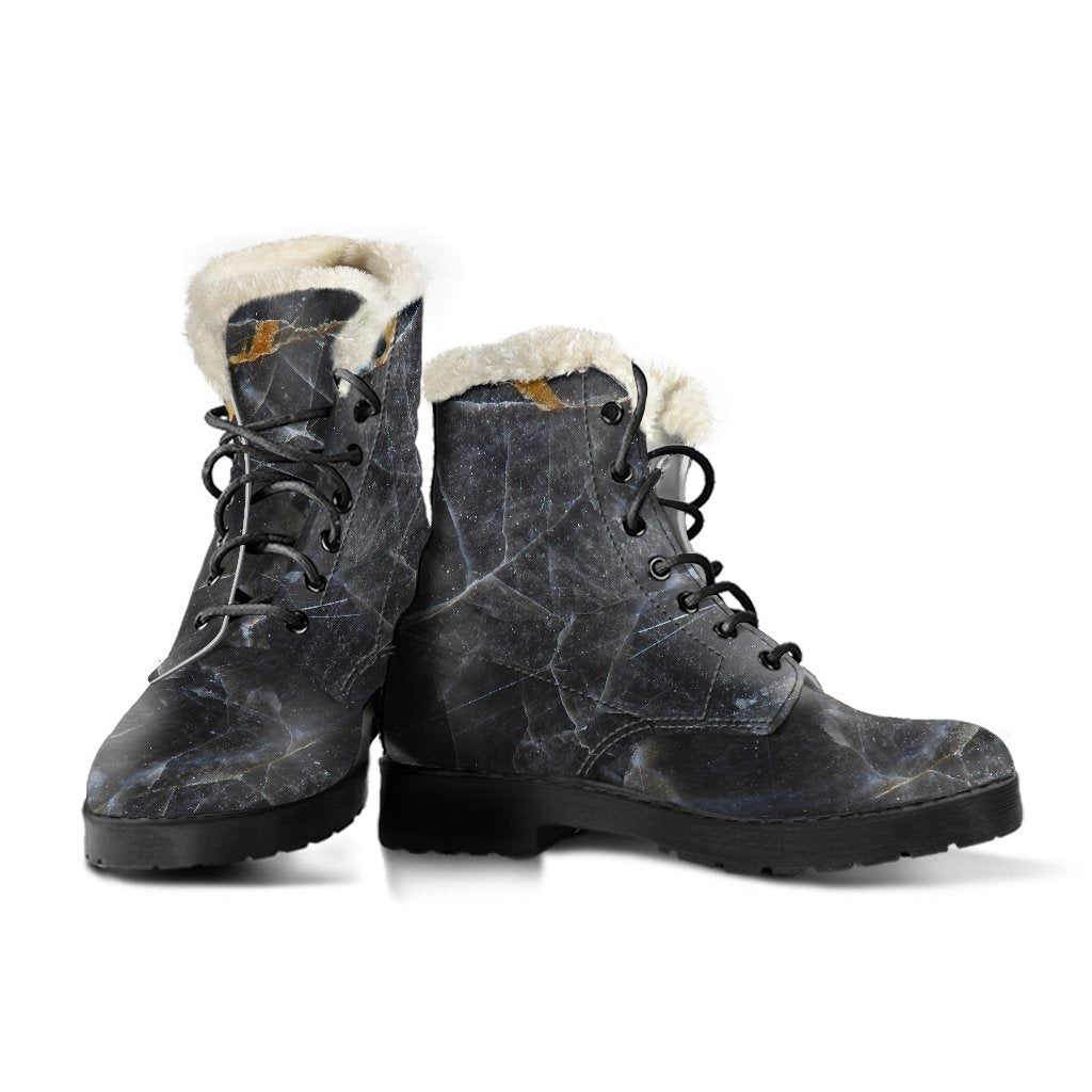 Black Grey Marble Print Comfy Boots GearFrost