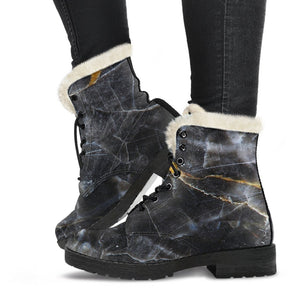 Black Grey Marble Print Comfy Boots GearFrost