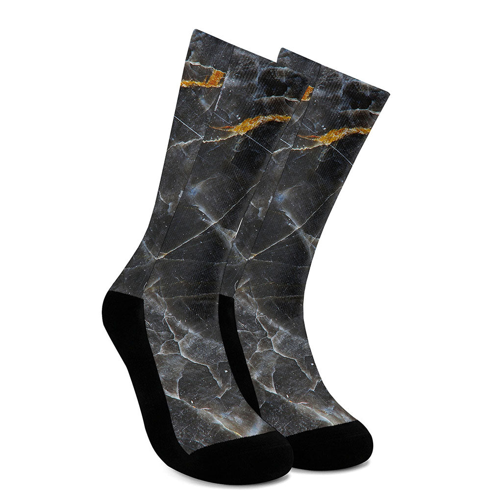 Black Grey Marble Print Crew Socks