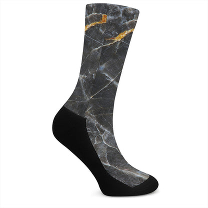 Black Grey Marble Print Crew Socks