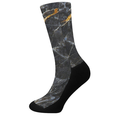 Black Grey Marble Print Crew Socks