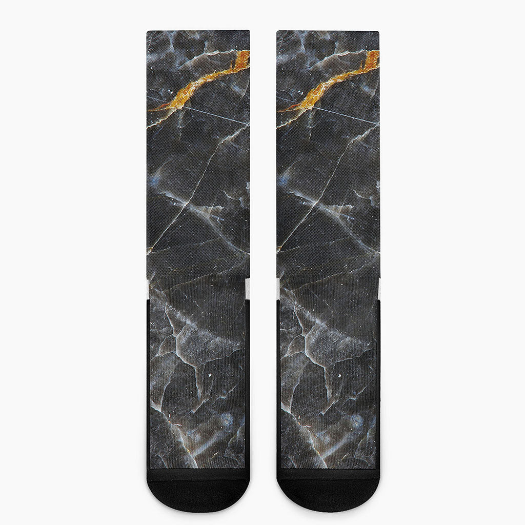 Black Grey Marble Print Crew Socks