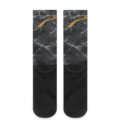 Black Grey Marble Print Crew Socks