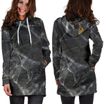 Black Grey Marble Print Hoodie Dress GearFrost