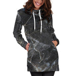 Black Grey Marble Print Hoodie Dress GearFrost