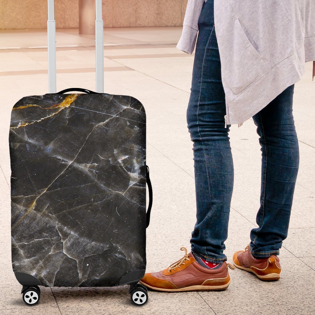 Black Grey Marble Print Luggage Cover GearFrost