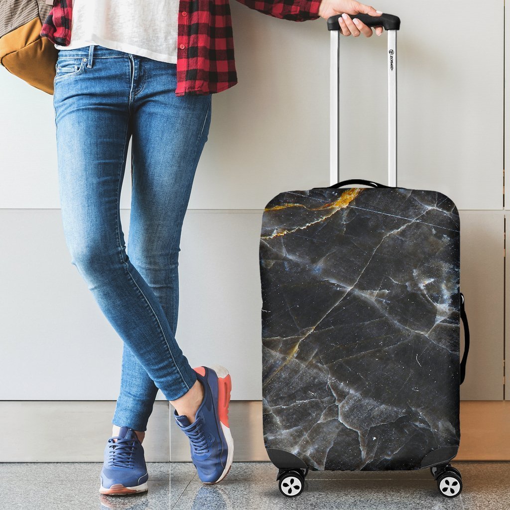 Black Grey Marble Print Luggage Cover GearFrost