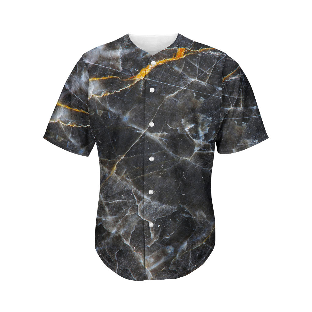 Black Grey Marble Print Men's Baseball Jersey