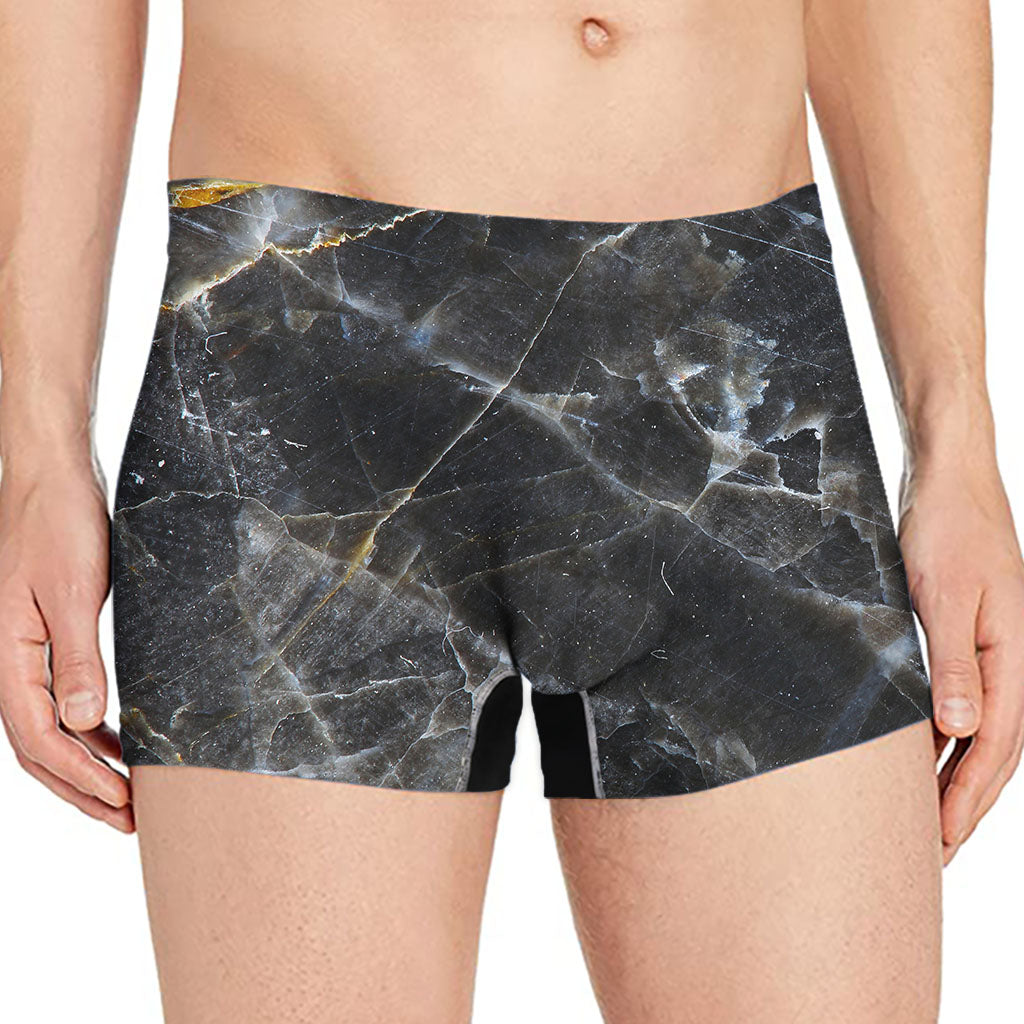 Black Grey Marble Print Men's Boxer Briefs