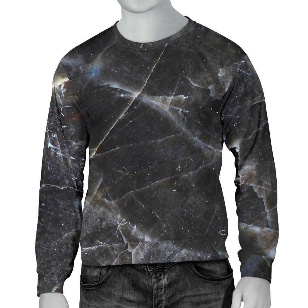 Black Grey Marble Print Men's Crewneck Sweatshirt GearFrost
