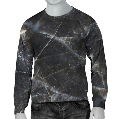 Black Grey Marble Print Men's Crewneck Sweatshirt GearFrost