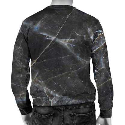 Black Grey Marble Print Men's Crewneck Sweatshirt GearFrost