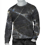 Black Grey Marble Print Men's Crewneck Sweatshirt GearFrost