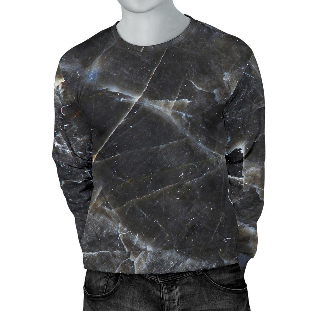 Black Grey Marble Print Men's Crewneck Sweatshirt GearFrost