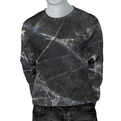 Black Grey Marble Print Men's Crewneck Sweatshirt GearFrost