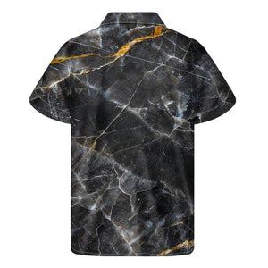 Black Grey Marble Print Men's Short Sleeve Shirt