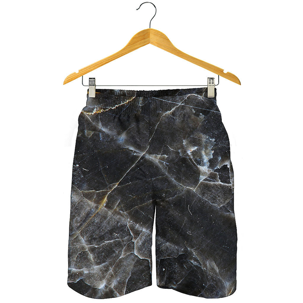 Black Grey Marble Print Men's Shorts