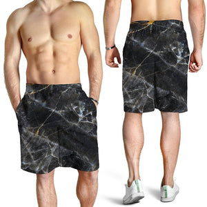 Black Grey Marble Print Men's Shorts