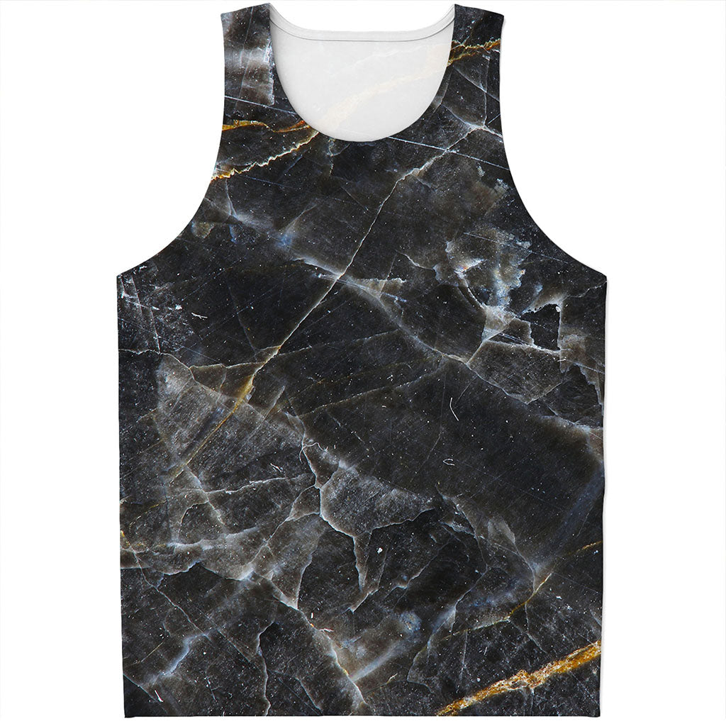 Black Grey Marble Print Men's Tank Top