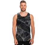 Black Grey Marble Print Men's Tank Top