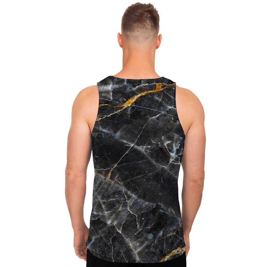 Black Grey Marble Print Men's Tank Top